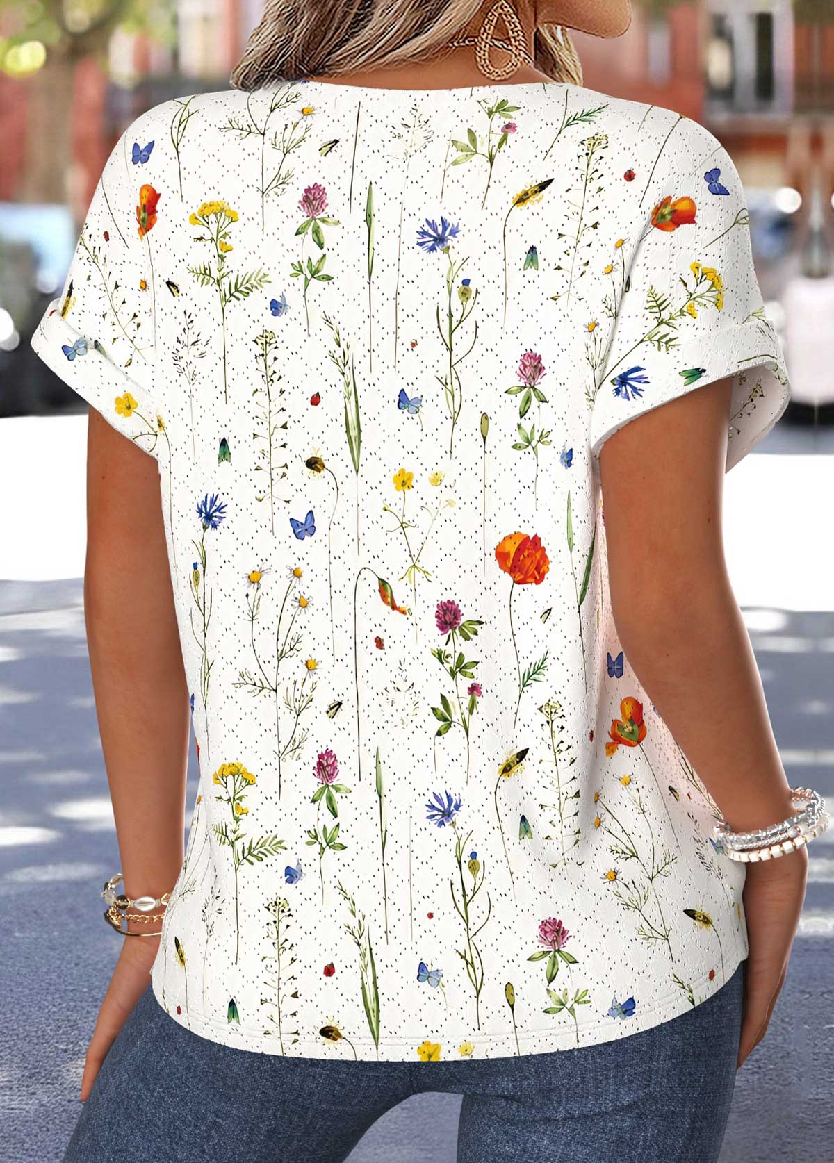 Floral Print Tummy Coverage Multi Color Short Sleeve Blouse