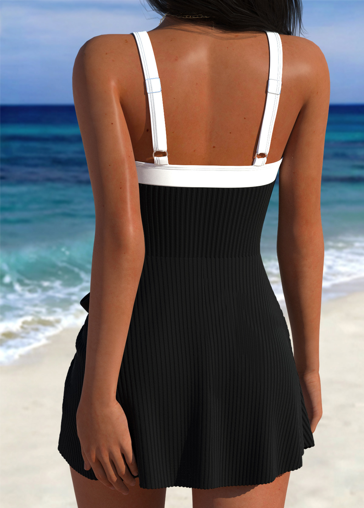 Adjustable Tie Black One Piece Swimdress