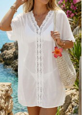 Tummy Coverage White V Neck Cover Up