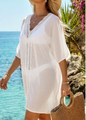 Tummy Coverage White V Neck Cover Up