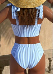 High Waisted Striped Bowknot Light Blue Bikini Set