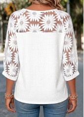 Tummy Coverage White 3/4 Sleeve Round Neck Blouse