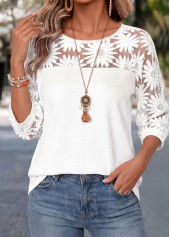 Tummy Coverage White 3/4 Sleeve Round Neck Blouse