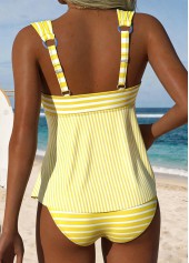 Mid Waisted Striped Tummy Coverage Light Yellow Tankini Set