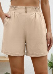 Light Coffee Elastic Waist High Waisted Shorts