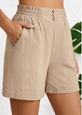 Light Coffee Elastic Waist High Waisted Shorts