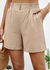 Light Coffee Elastic Waist High Waisted Shorts