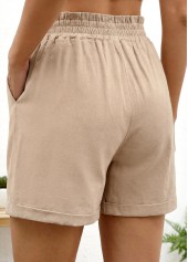 Light Coffee Elastic Waist High Waisted Shorts
