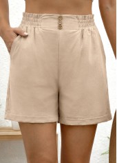 Light Coffee Elastic Waist High Waisted Shorts