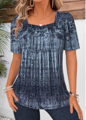 Tribal Print Green Short Sleeve Square Neck T Shirt