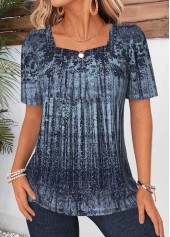 Tribal Print Green Short Sleeve Square Neck T Shirt
