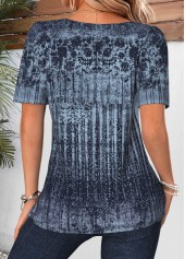 Tribal Print Green Short Sleeve Square Neck T Shirt