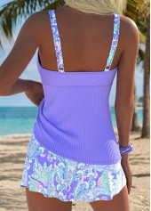 Mid Waisted Paisley Print Tummy Coverage Purple Tankini Set