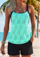 Mid Waisted Pocket Cyan Tankini Set