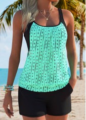 Mid Waisted Pocket Cyan Tankini Set