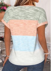 Striped Tummy Coverage Multi Color Short Sleeve T Shirt