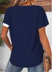 Polka Dot Patchwork Navy Short Sleeve T Shirt