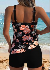 Mid Waisted Floral Print Patchwork Black Tankini Top-No Bottom