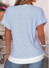 Striped Fake 2in1 Blue Short Sleeve T Shirt