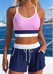 Mid Waisted Layered Navy Bikini Set
