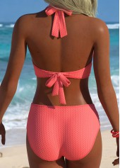 Coral Mid Waisted Cross Bikini Set
