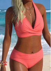Coral Mid Waisted Cross Bikini Set