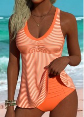 Mid Waisted Striped Tummy Coverage Coral Tankini Set