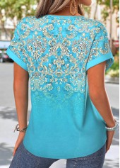 Tribal Print Tuck Stitch Mint Green T Shirt