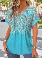 Tribal Print Tuck Stitch Mint Green T Shirt