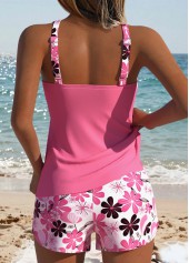 Mid Waisted Floral Print Two-piece Pink Tankini Set