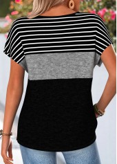 Striped Black Short Sleeve Round Neck T Shirt