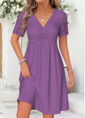 Twist Purple Short V Neck Dress