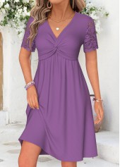 Twist Purple Short V Neck Dress