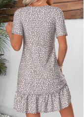 Polka Dot Tummy Coverage Grey Short V Neck Dress