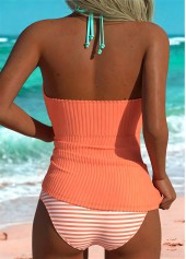 Mid Waisted Striped Coral Tankini Set
