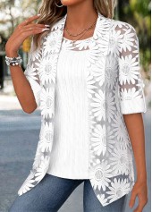 Two-piece White Half Sleeve Cardigan and Tank Top