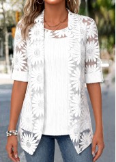 Two-piece White Half Sleeve Cardigan and Tank Top