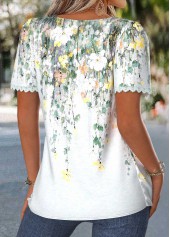 Floral Print Pleated Multi Color Short Sleeve Blouse
