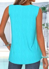 Curved Hem Cyan Sleeveless V Neck Tank Top