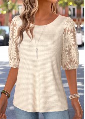 Bowknot Beige Half Sleeve Round Neck T Shirt