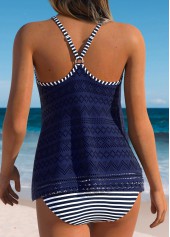 Mid Waisted Striped Layered Navy Tankini Set