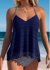 Mid Waisted Striped Layered Navy Tankini Set
