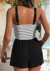 Striped Criss Cross Black One Piece Swimwear