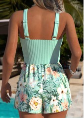 Floral Print Fake 2in1 Mint Green One Piece Swimwear