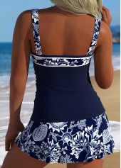 Mid Waisted Marine Life Print Tie Navy Tankini Set