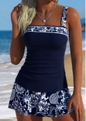 Mid Waisted Marine Life Print Tie Navy Tankini Set