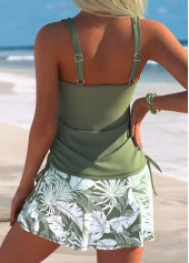 Mid Waisted Leaf Print Sage Green Tankini Set