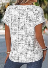 Geometric Print Tummy Coverage Raw White Short Sleeve Blouse