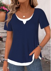 Fake 2in1 Navy Short Sleeve Round Neck T Shirt
