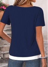 Fake 2in1 Navy Short Sleeve Round Neck T Shirt